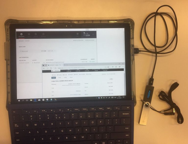 A hardware wallet device used to store cryptocurrency securely offline.
